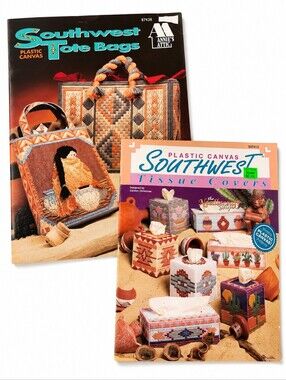 Lot Of 2 Southwest Style Plastic Canvas Patterns Tissue Boxes Bags-Annie's Attic